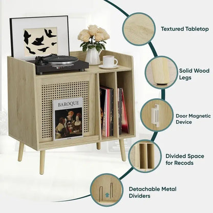 Record Player Stand with Vinyl Storage - 15.74 x 25.98 x 25.19 inches