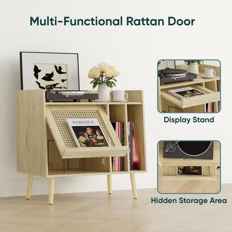 Record Player Stand with Vinyl Storage - 15.74 x 25.98 x 25.19 inches