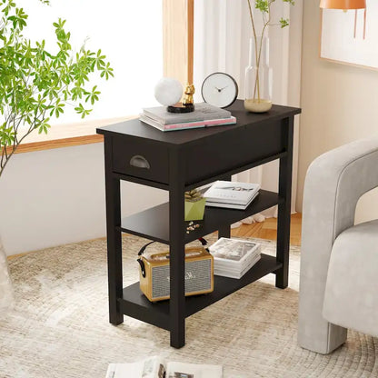 Narrow Sided End Table with Drawers and Flip Top