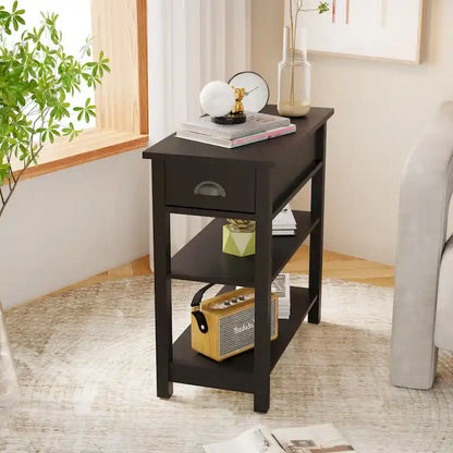 Narrow Sided End Table with Drawers and Flip Top