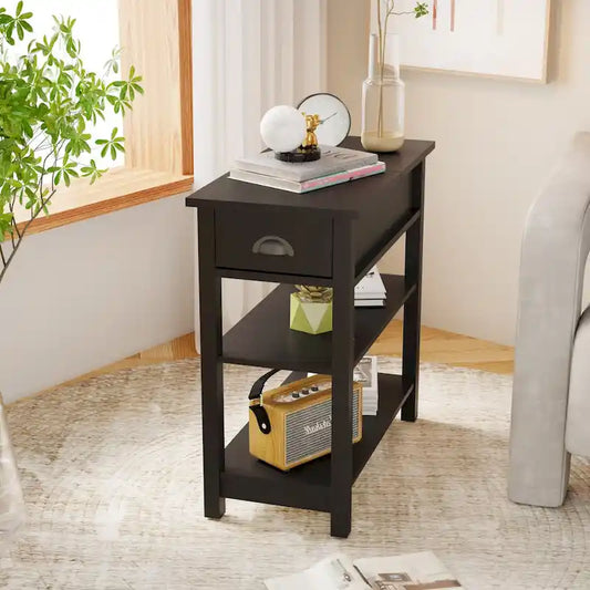 Narrow Sided End Table with Drawers and Flip Top