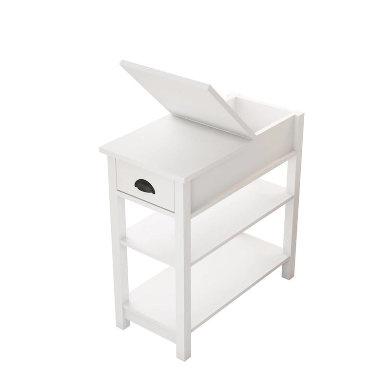Narrow Sided End Table with Drawers and Flip Top