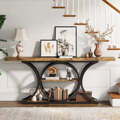 63 inch Long Entry Console Table, Rustic Sofa Table Behind Couch