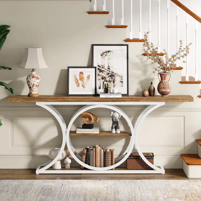 63 inch Long Entry Console Table, Rustic Sofa Table Behind Couch