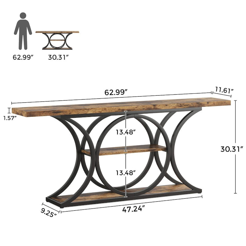 63 inch Long Entry Console Table, Rustic Sofa Table Behind Couch
