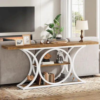 63 inch Long Entry Console Table, Rustic Sofa Table Behind Couch