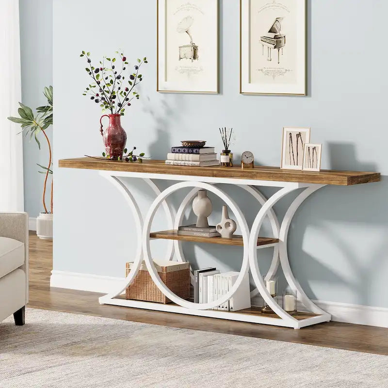 63 inch Long Entry Console Table, Rustic Sofa Table Behind Couch