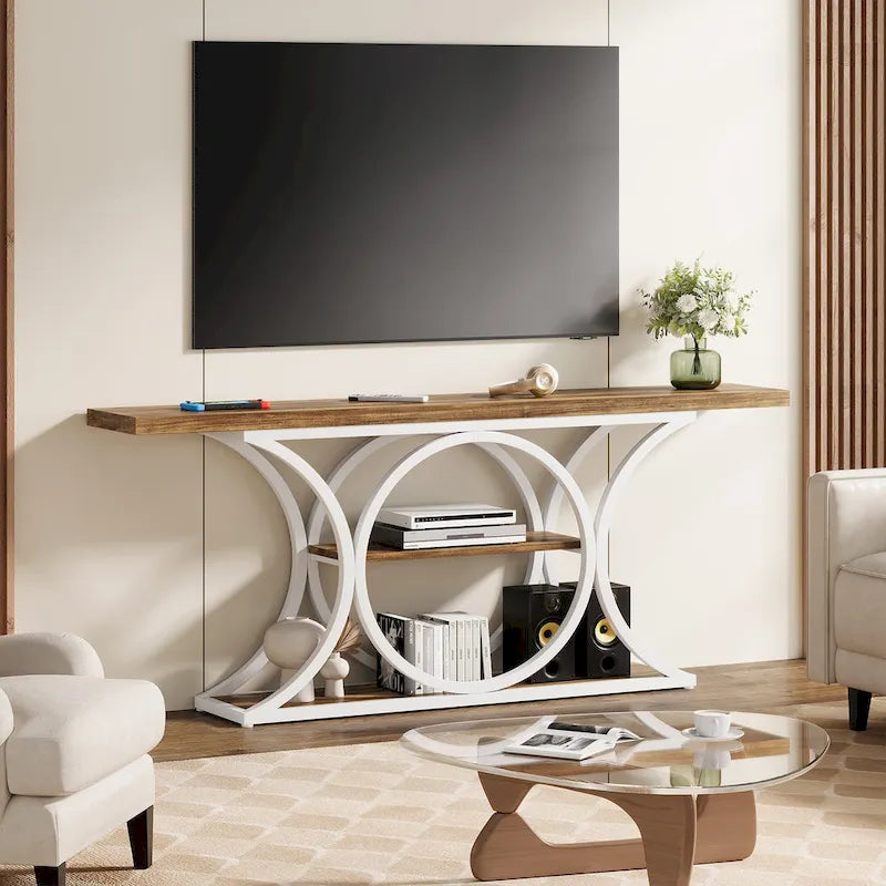 63 inch Long Entry Console Table, Rustic Sofa Table Behind Couch