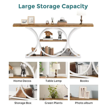 63 inch Long Entry Console Table, Rustic Sofa Table Behind Couch