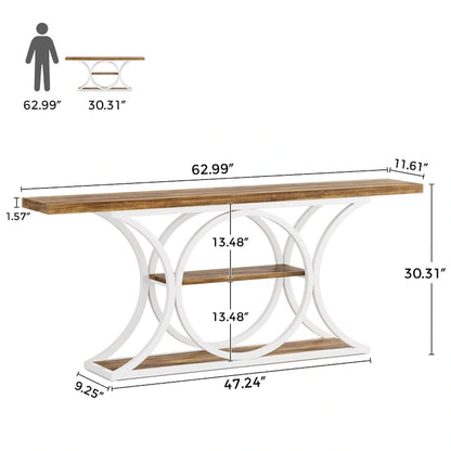 63 inch Long Entry Console Table, Rustic Sofa Table Behind Couch