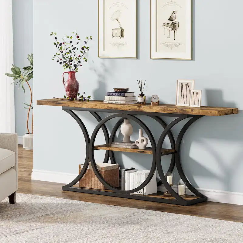 63 inch Long Entry Console Table, Rustic Sofa Table Behind Couch