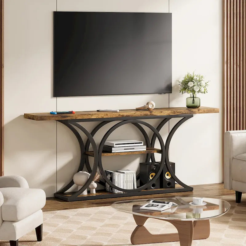 63 inch Long Entry Console Table, Rustic Sofa Table Behind Couch