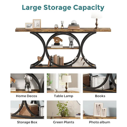 63 inch Long Entry Console Table, Rustic Sofa Table Behind Couch