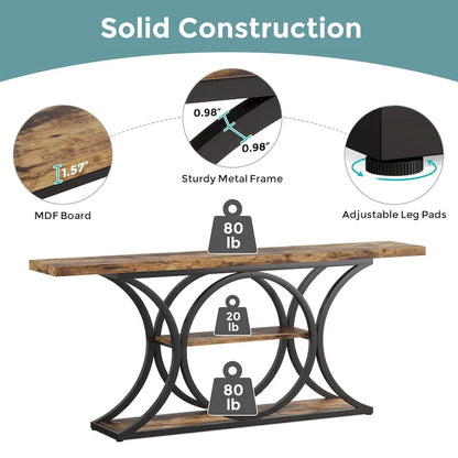 63 inch Long Entry Console Table, Rustic Sofa Table Behind Couch