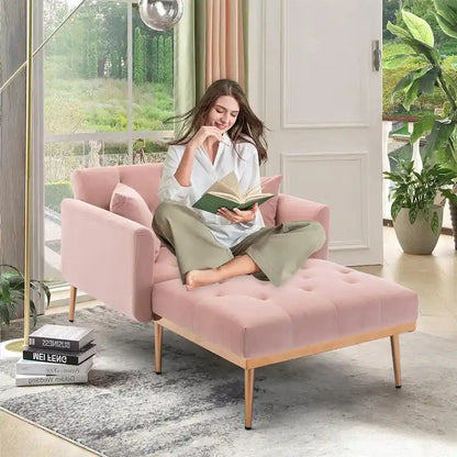 Chaise Lounge Chair Indoor,2 in 1 Velvet Convertible Sleeper Chair w/Ottoman,Lounge Chair w/Adjustable Reclining Backrest