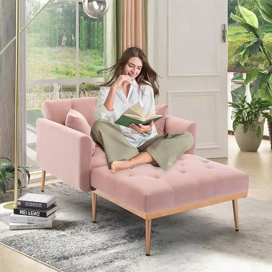 Chaise Lounge Chair Indoor,2 in 1 Velvet Convertible Sleeper Chair w/Ottoman,Lounge Chair w/Adjustable Reclining Backrest