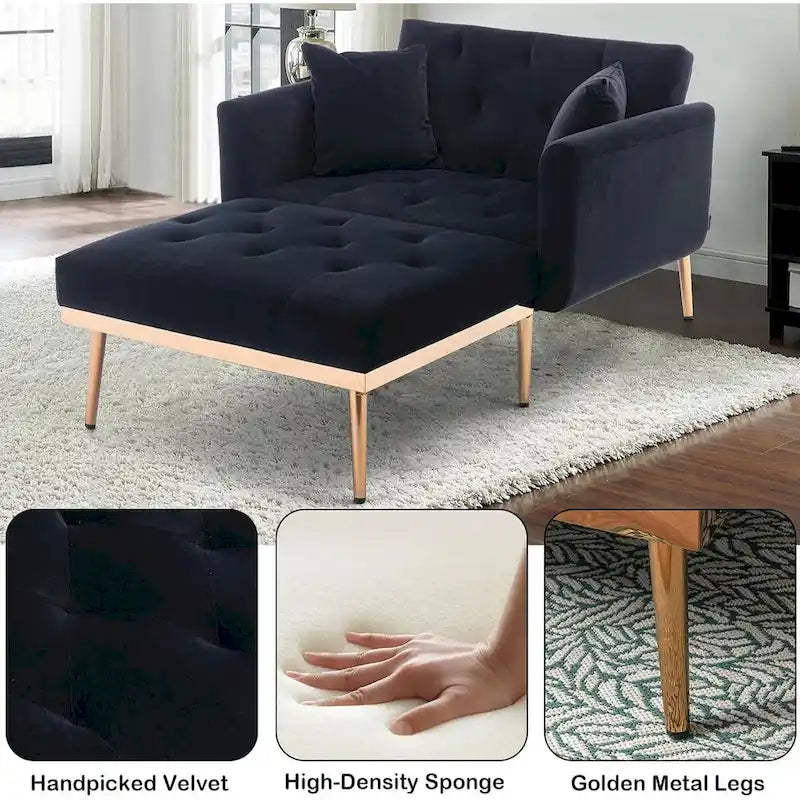 Chaise Lounge Chair Indoor,2 in 1 Velvet Convertible Sleeper Chair w/Ottoman,Lounge Chair w/Adjustable Reclining Backrest
