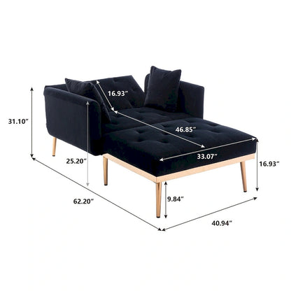 Chaise Lounge Chair Indoor,2 in 1 Velvet Convertible Sleeper Chair w/Ottoman,Lounge Chair w/Adjustable Reclining Backrest