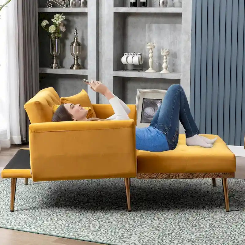 Chaise Lounge Chair Indoor,2 in 1 Velvet Convertible Sleeper Chair w/Ottoman,Lounge Chair w/Adjustable Reclining Backrest