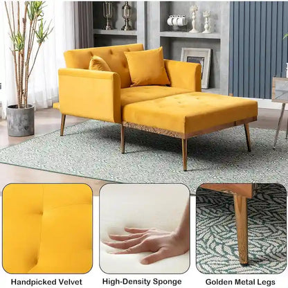 Chaise Lounge Chair Indoor,2 in 1 Velvet Convertible Sleeper Chair w/Ottoman,Lounge Chair w/Adjustable Reclining Backrest