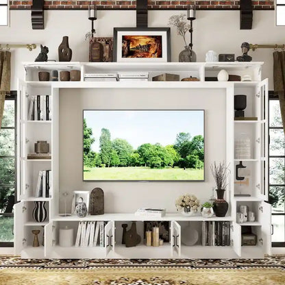 Modern White Entertainment Center Tempered Glass Doors Hydraulic Top