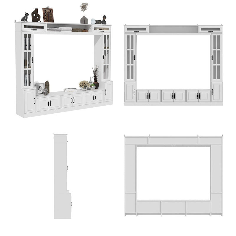Modern White Entertainment Center Tempered Glass Doors Hydraulic Top