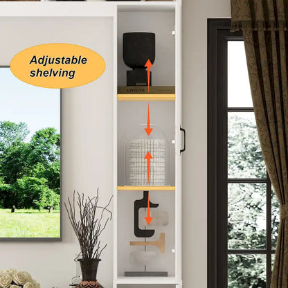 Modern White Entertainment Center Tempered Glass Doors Hydraulic Top