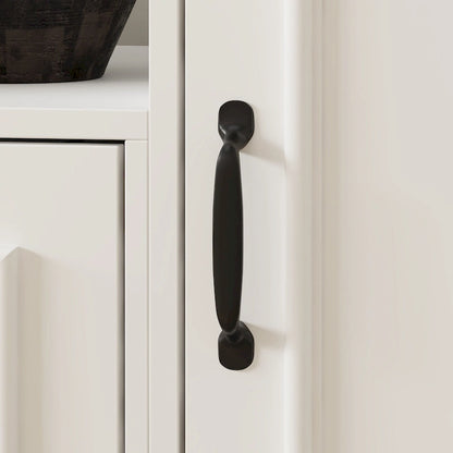 Modern White Entertainment Center Tempered Glass Doors Hydraulic Top