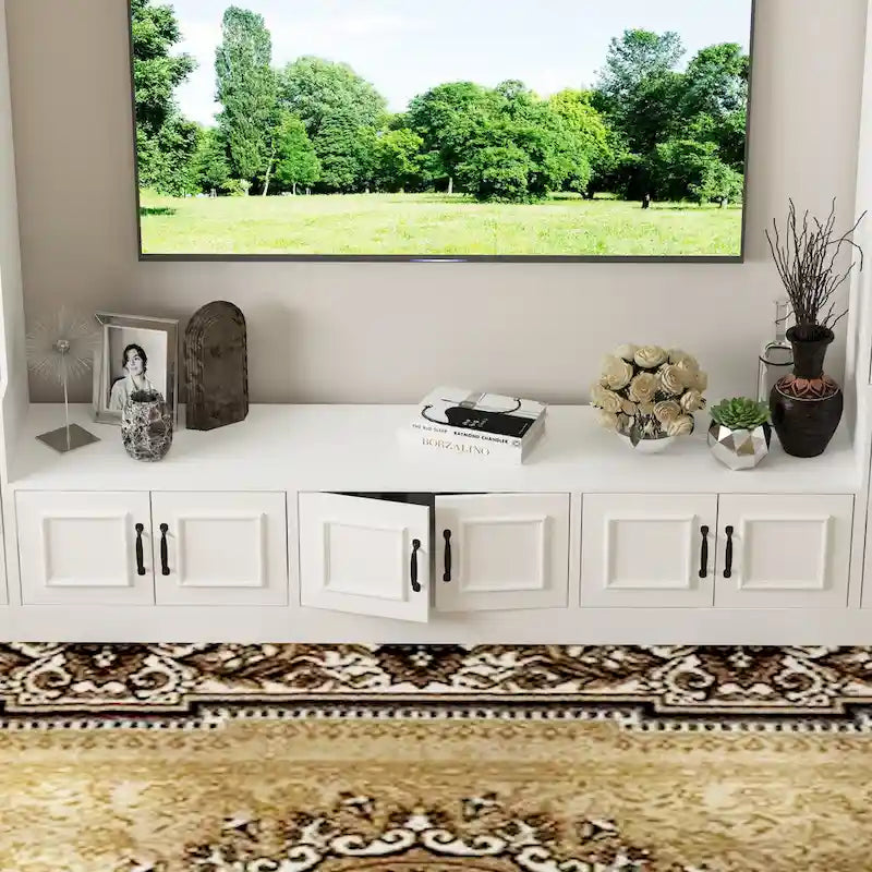 Modern White Entertainment Center Tempered Glass Doors Hydraulic Top