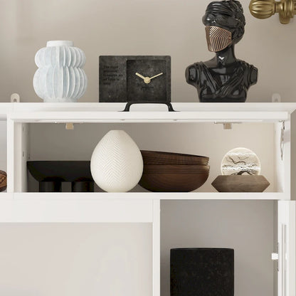 Modern White Entertainment Center Tempered Glass Doors Hydraulic Top