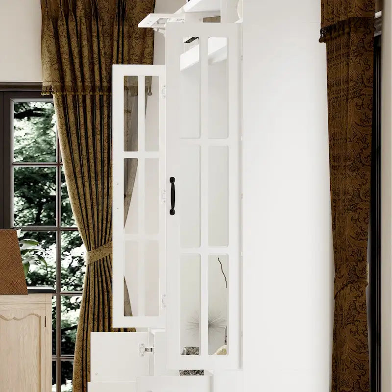 Modern White Entertainment Center Tempered Glass Doors Hydraulic Top