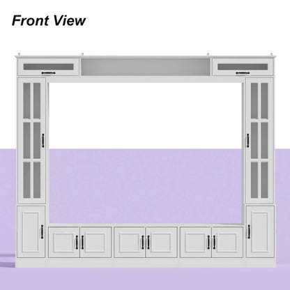 Modern White Entertainment Center Tempered Glass Doors Hydraulic Top