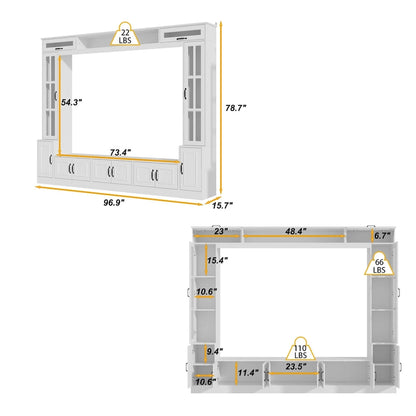 Modern White Entertainment Center Tempered Glass Doors Hydraulic Top
