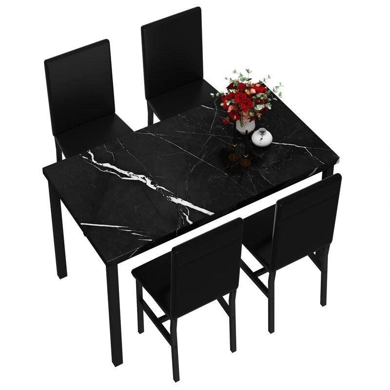 Faux Marble Kitchen Table And Chairs For 4, 4 - Person Dining Set For Small Spaces, Breakfast Nook, Living Room
