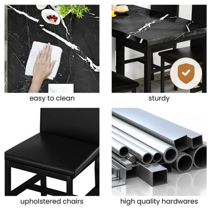 Faux Marble Kitchen Table And Chairs For 4, 4 - Person Dining Set For Small Spaces, Breakfast Nook, Living Room
