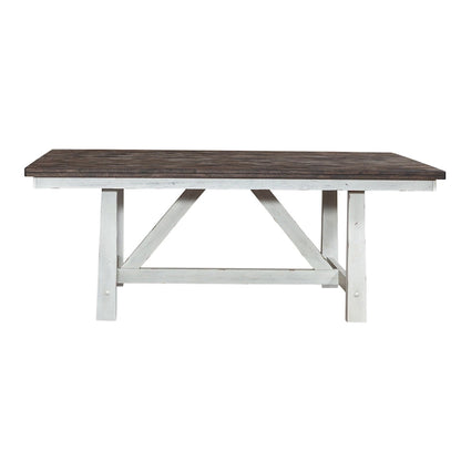 Farmhouse Two Tone White Wood Tone 7 Piece Trestle Table Set