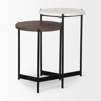 Larkin Marble & Dark Brown Wood Tabletop Nesting End/Side Tables