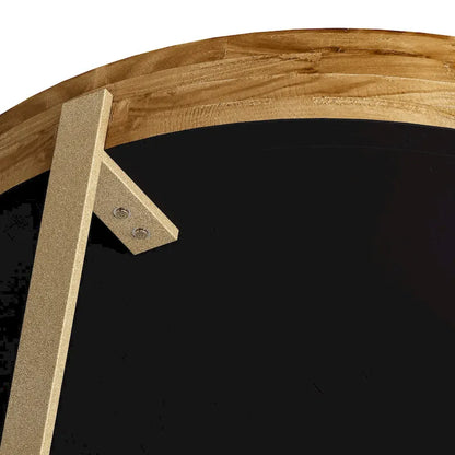 33.86Modern Retro Splicing Round Coffee Table,Fir Wood Table Top with Gold Cross Legs Base