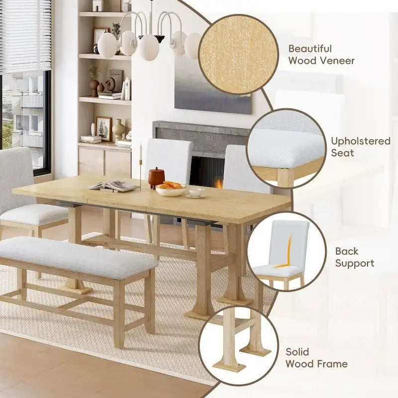 6-Piece Extendable Dining Table Set for Dining Room