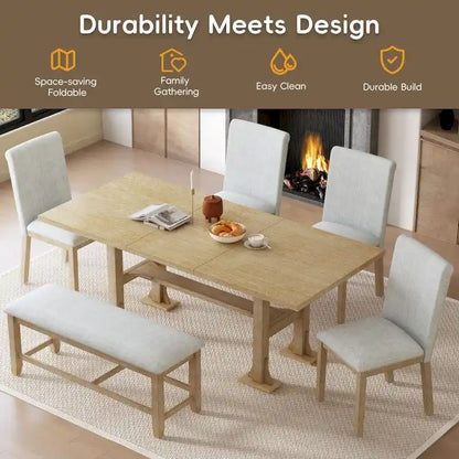 6-Piece Extendable Dining Table Set for Dining Room