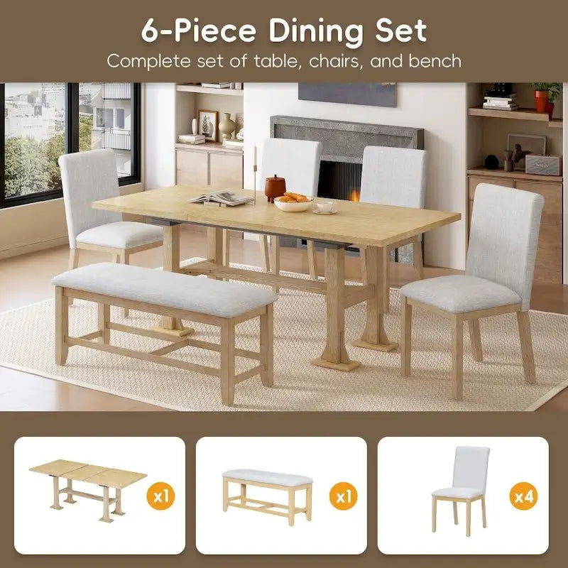 6-Piece Extendable Dining Table Set for Dining Room