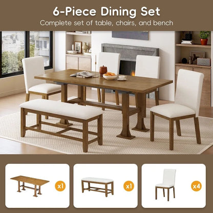 6-Piece Extendable Dining Table Set for Dining Room