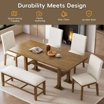 6-Piece Extendable Dining Table Set for Dining Room