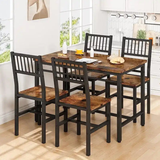 Modern Industrial 5-Piece Dining Table Set, Rectangular Table and Chairs Set, Dinette, Space Saving Dining Set