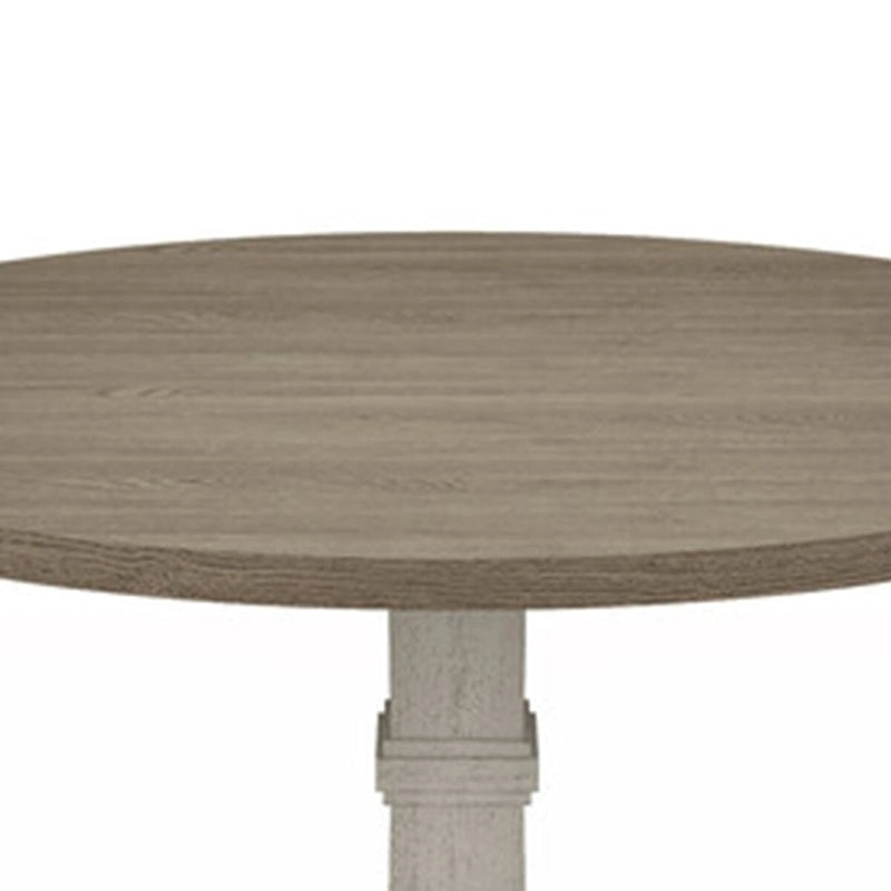 Sane 59 Inch Dining Table, Round Top with Pedestal Base, White, Gray
