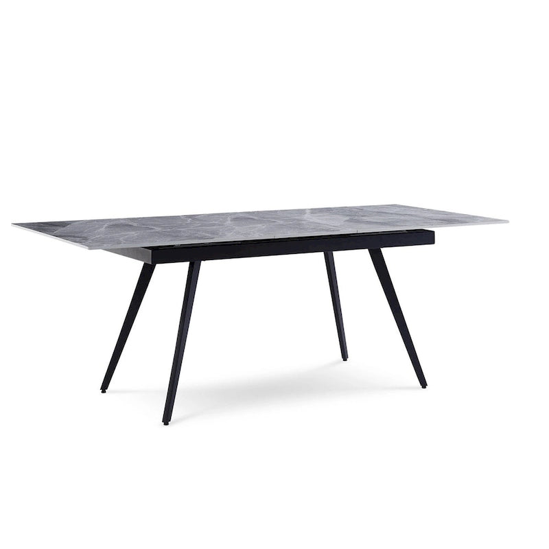 79 Inch Extendable Modern Dining Table, Textured Stone Surface, Warm Gray