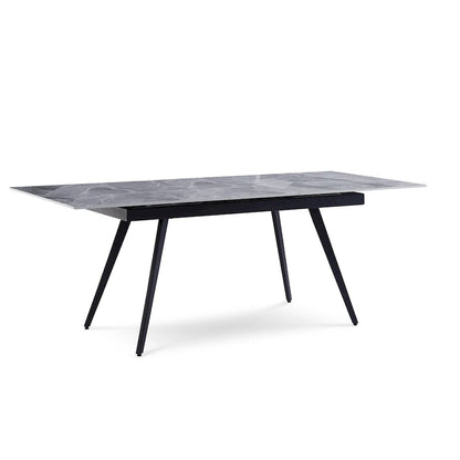 79 Inch Extendable Modern Dining Table, Textured Stone Surface, Warm Gray