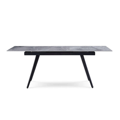 79 Inch Extendable Modern Dining Table, Textured Stone Surface, Warm Gray