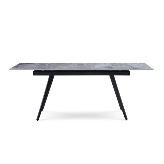 79 Inch Extendable Modern Dining Table, Textured Stone Surface, Warm Gray