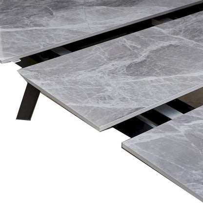 79 Inch Extendable Modern Dining Table, Textured Stone Surface, Warm Gray
